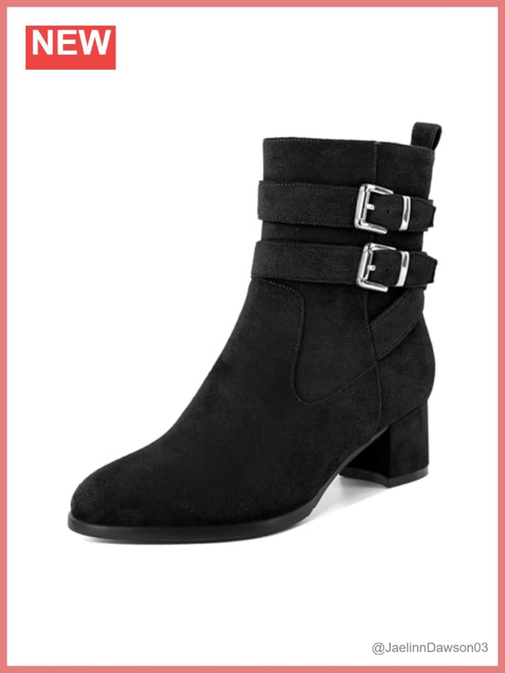 Women's Chunky Block Heel Ankle Booties with Side Zipper and Double Buckles